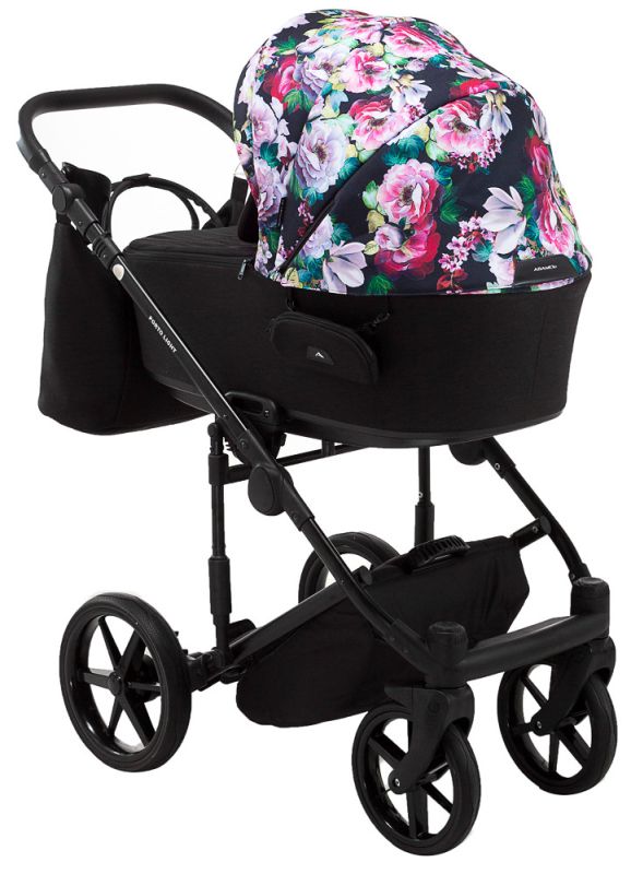 Коляска 2 в 1 Adamex Porto Light Flowers 10 чорний (різнокольорові квіти)