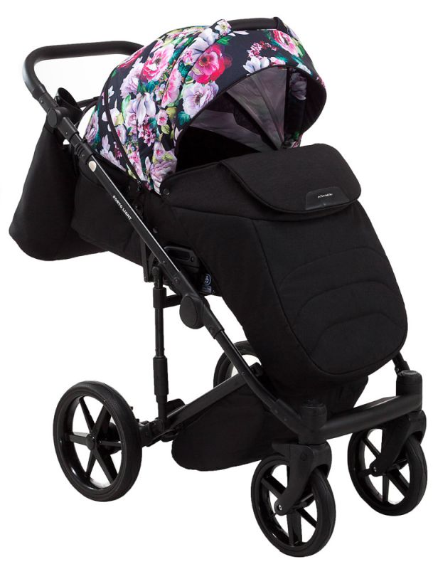 Коляска 2 в 1 Adamex Porto Light Flowers 10 чорний (різнокольорові квіти)