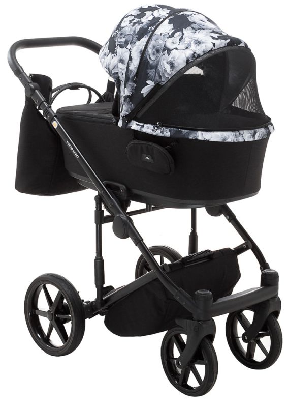 Коляска 2 в 1 Adamex Porto Light Flowers 11 черный (черно цветы)-белые