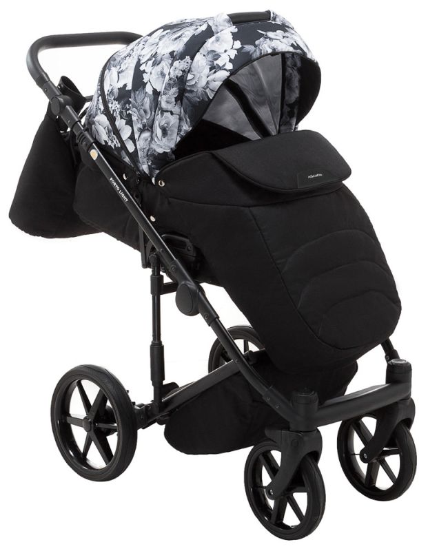 Коляска 2 в 1 Adamex Porto Light Flowers 11 черный (черно цветы)-белые