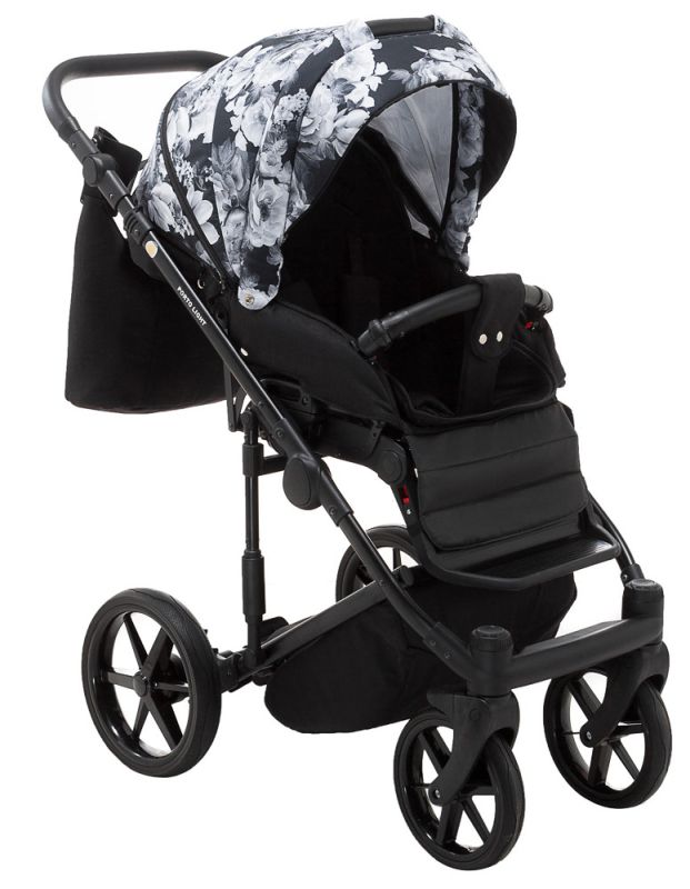 Коляска 2 в 1 Adamex Porto Light Flowers 11 черный (черно цветы)-белые