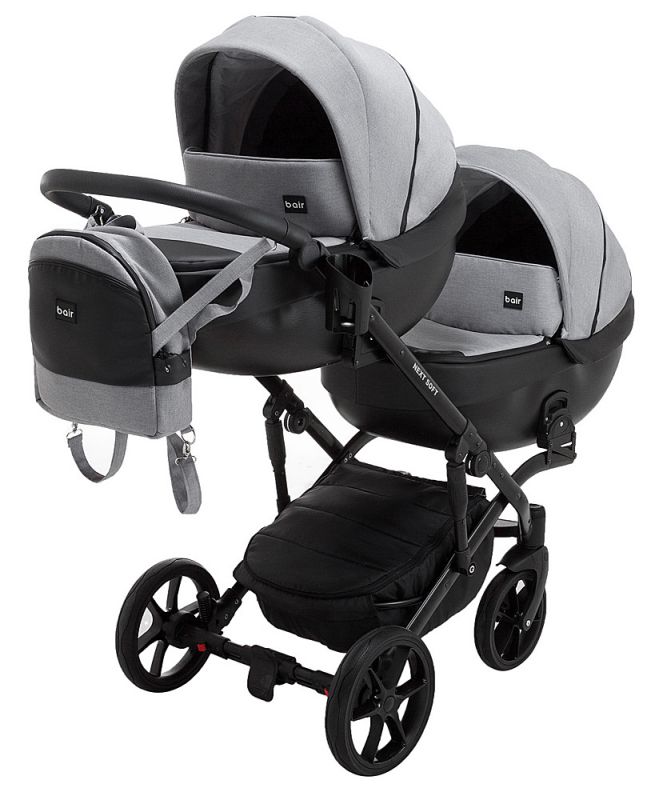 Коляска 2 в 1 для двойни Bair Next DUO Soft 10 серый