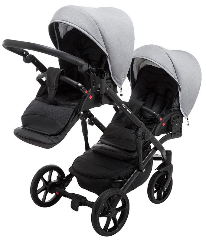 Коляска 2 в 1 для двойни Bair Next DUO Soft 10 серый