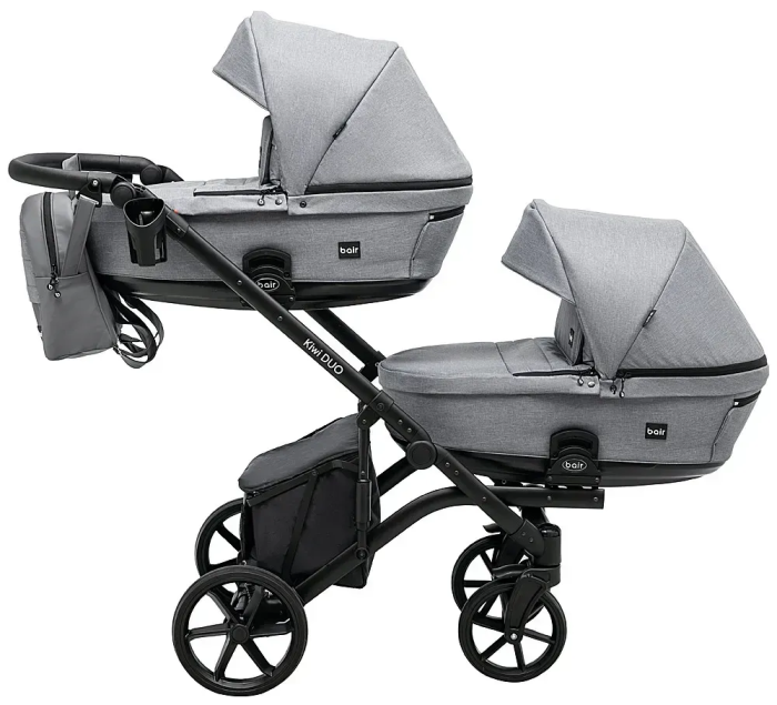 Коляска 2 в 1 для двойни Bair Kiwi DUO Soft BKP-218 серый
