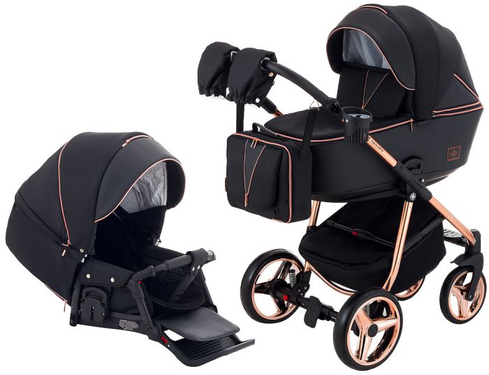Коляска 2 в 1 Adamex Sierra Polar (Pink Gold) SR408 черный - черный кожа (перфорация)