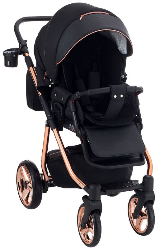 Коляска 2 в 1 Adamex Sierra Polar (Pink Gold) SR408 черный - черный кожа (перфорация)