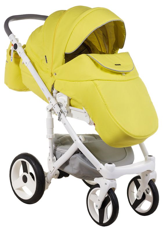 Коляска 2 в 1 Adamex Monte Deluxe Carbon кожа 100% 39S-B лимонный (белый карбон и рама)
