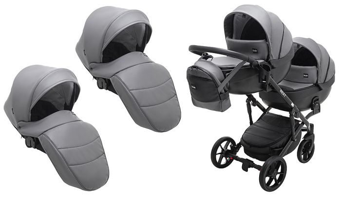 Коляска 2 в 1 для двойни Bair Next DUO Кожа 100% 25 графит