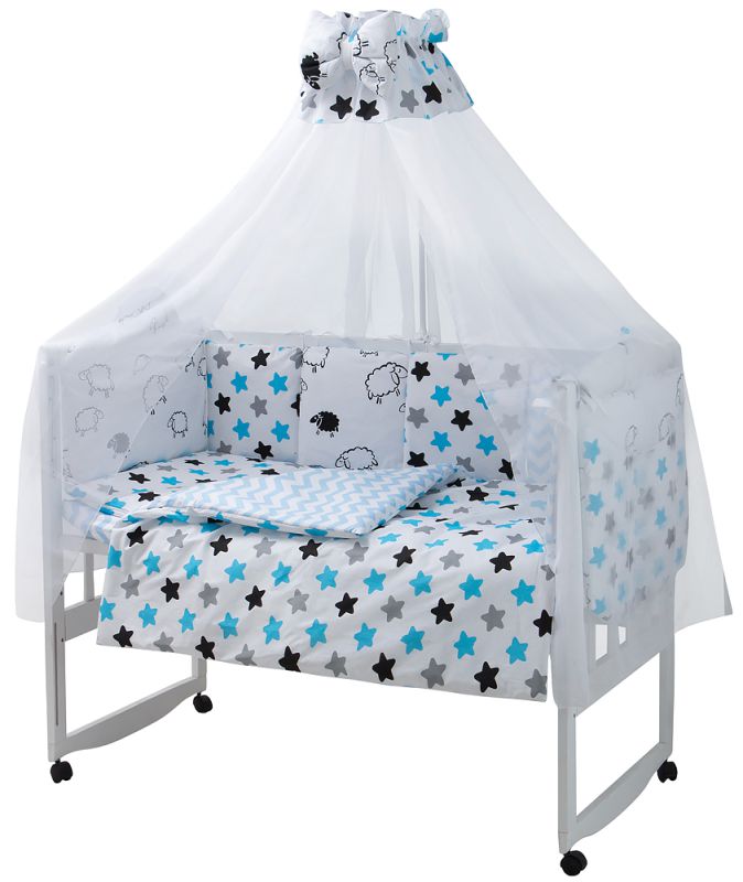 Детская постель Babyroom Classic Bortiki-01 (8 элементов)  белый (барашки, звездочки)