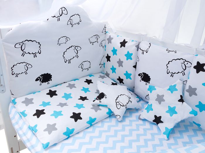Детская постель Babyroom Classic Bortiki-01 (8 элементов)  белый (барашки, звездочки)