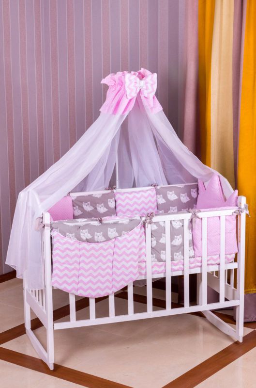 Детская постель Babyroom Bortiki lux-08 sowa розовый - серый