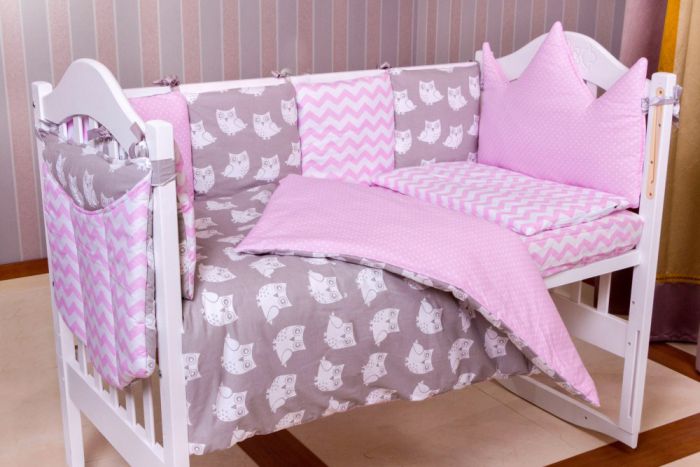 Детская постель Babyroom Bortiki lux-08 sowa розовый - серый