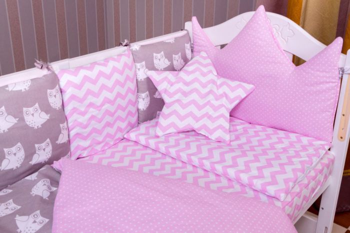 Детская постель Babyroom Bortiki lux-08 sowa розовый - серый
