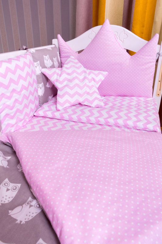 Детская постель Babyroom Bortiki lux-08 sowa розовый - серый