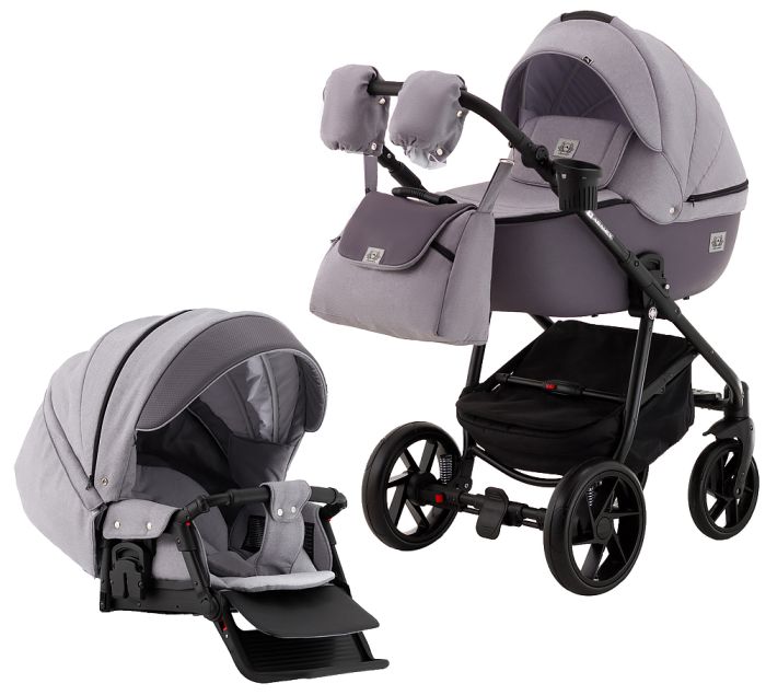 Коляска 2 в 1 Adamex Hybryd Plus BR228 серый - сиреневая кожа (выдавленная точка)