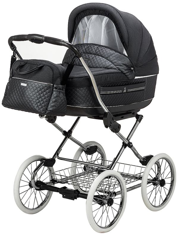 Коляска 2 в 1 класична Roan Marita Prestige (14" білі колеса, хром рама) P231 графіт - графітова (шкіра) перламутр