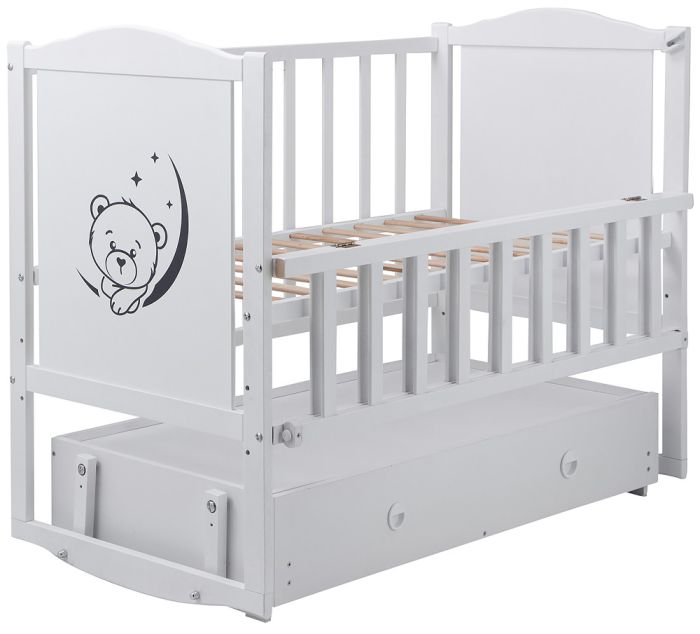Ліжко Babyroom Тедді Т-03 фігурний бильце, маятник, ящик, відкидний бік білий