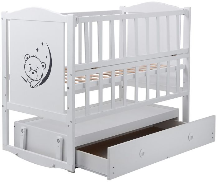 Ліжко Babyroom Тедді Т-03 фігурний бильце, маятник, ящик, відкидний бік білий