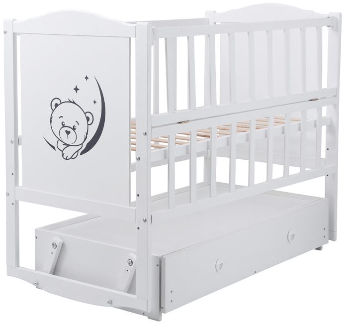 Ліжко Babyroom Тедді Т-03 фігурний бильце, маятник, ящик, відкидний бік білий