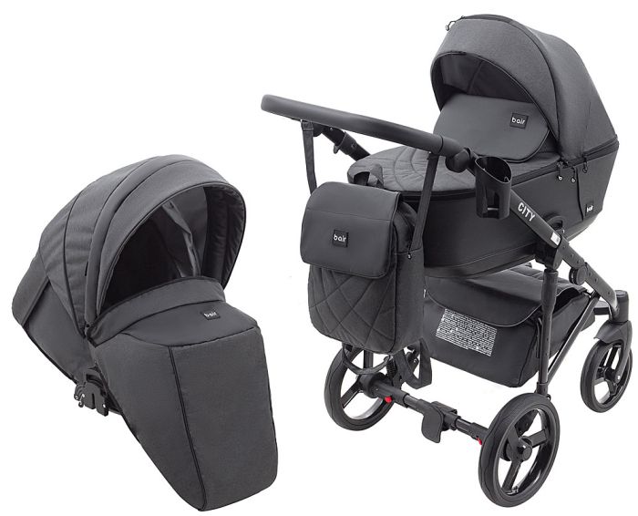 Коляска 2 в 1 Bair City Soft 222 черный - черная кожа
