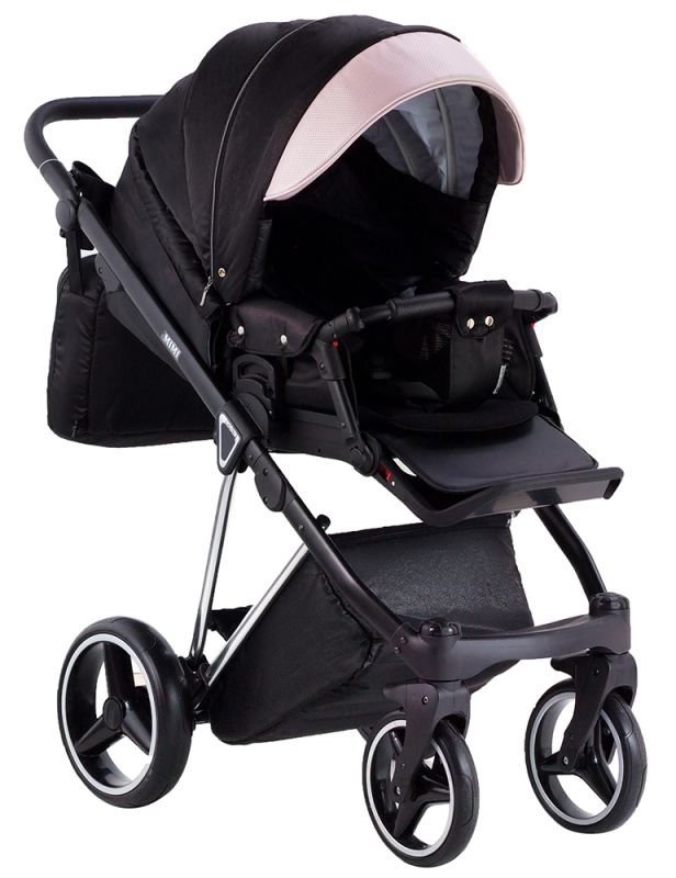 Коляска 2 в 1 Adamex Mimi Polar (Chrome) Y839-A чорний (люрікс) - рожевий (пудра) шкіра (видавлена точка)