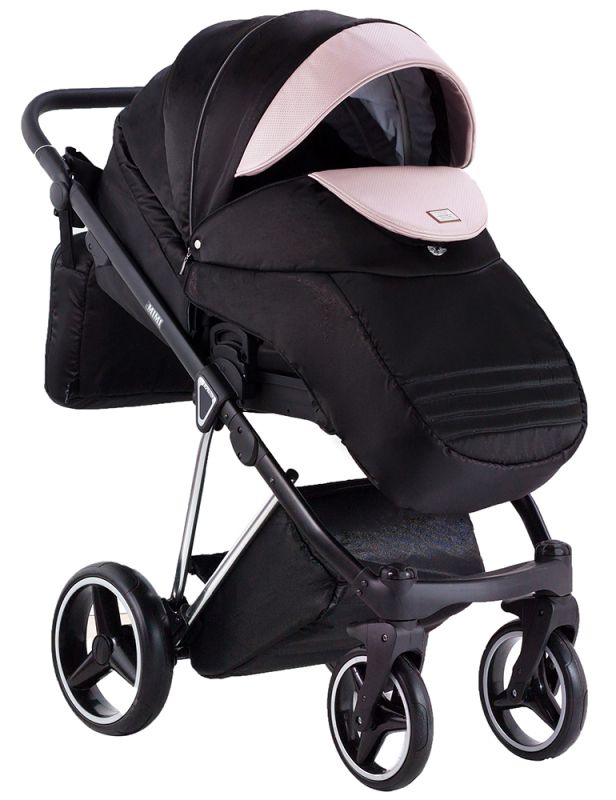 Коляска 2 в 1 Adamex Mimi Polar (Chrome) Y839-A чорний (люрікс) - рожевий (пудра) шкіра (видавлена точка)