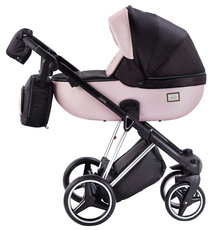 Коляска 2 в 1 Adamex Mimi Polar (Chrome) Y839-A чорний (люрікс) - рожевий (пудра) шкіра (видавлена точка)