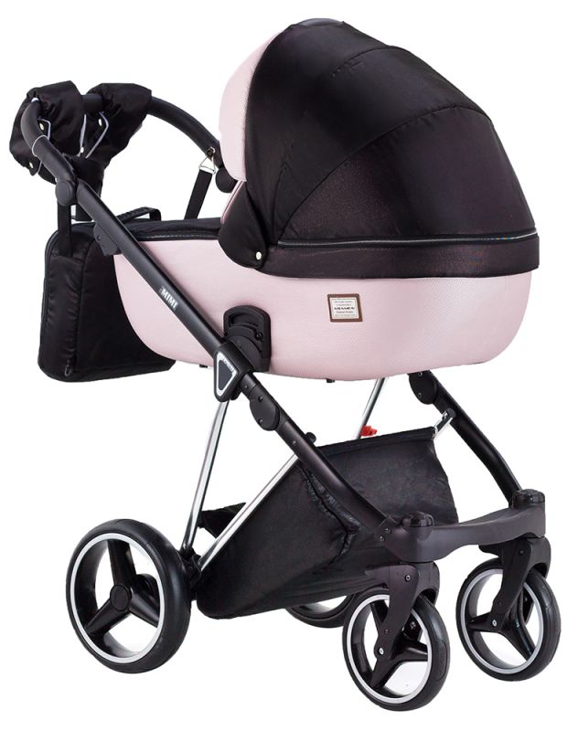 Коляска 2 в 1 Adamex Mimi Polar (Chrome) Y839-A чорний (люрікс) - рожевий (пудра) шкіра (видавлена точка)