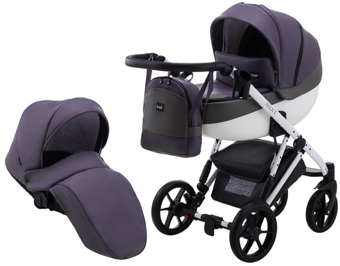 Коляска 2 в 1 Bair Next White кожа 100% 61 сирень