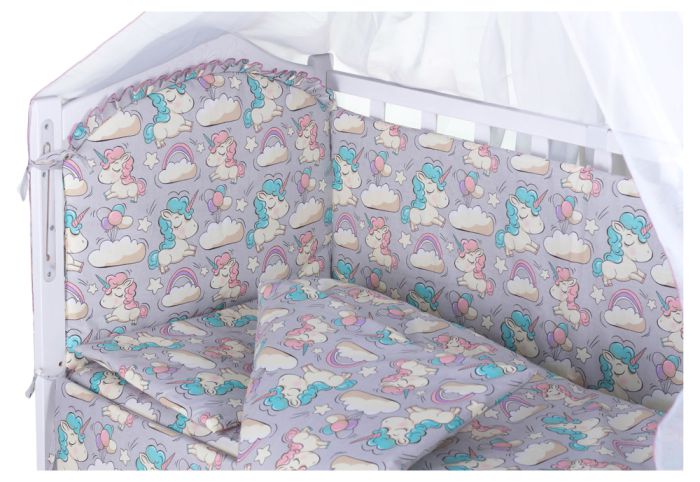 Детская постель Babyroom Comfort-08 unicorn серый (единороги)