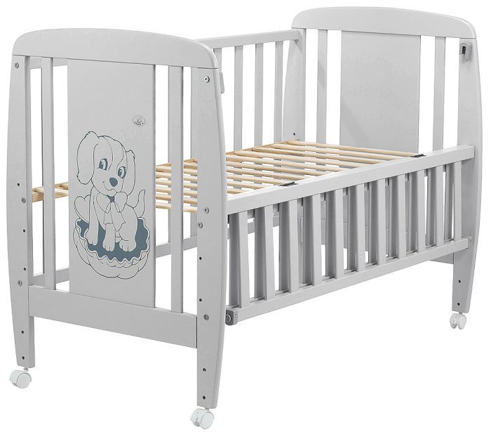 Кровать Babyroom Собачка откидной бок, колеса DSO-01  бук серый