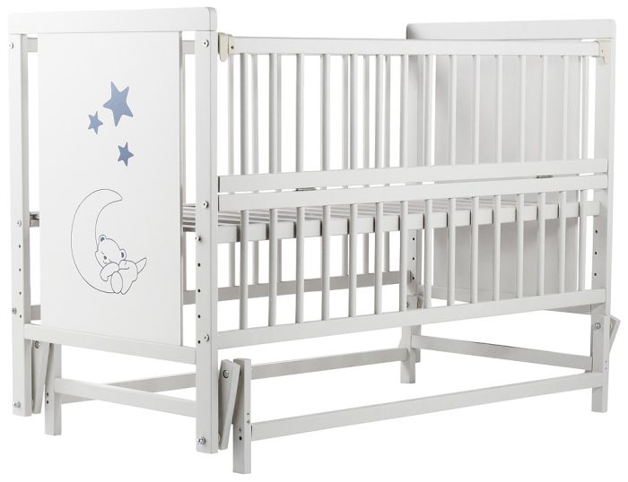 Кровать Babyroom Медвежонок M-02 маятник, откидной бок  бук белый