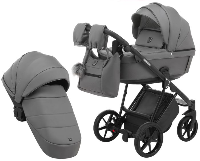 Коляска 2 в 1 Adamex Belissa ECO кожа 100% SA-4 темно-серый