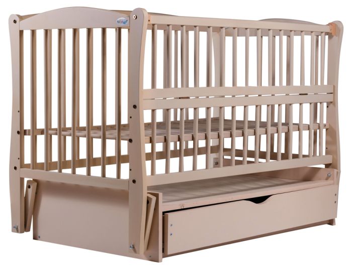 Кровать Babyroom Елит резьба маятник, ящик, откидной бок DER-7  бук слоновая кость