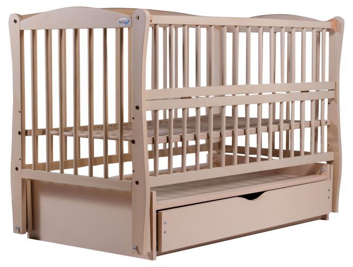 Кровать Babyroom Елит резьба маятник, ящик, откидной бок DER-7  бук слоновая кость