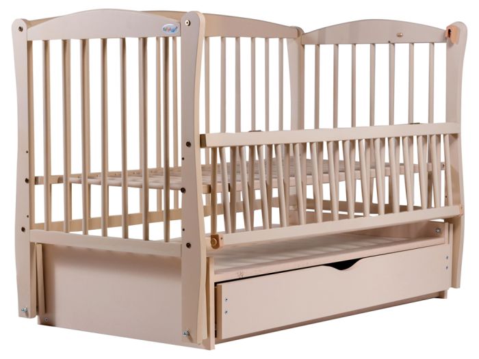 Кровать Babyroom Елит резьба маятник, ящик, откидной бок DER-7  бук слоновая кость