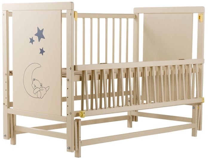 Кровать Babyroom Медвежонок M-02 маятник, откидной бок  бук слоновая кость