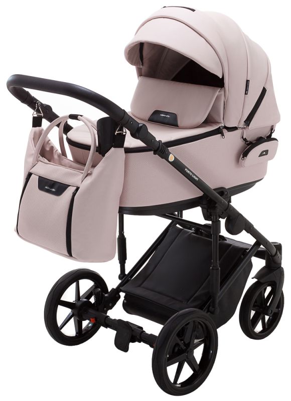 Коляска 2 в 1 Adamex Porto Light ECO кожа 100% SA-15 розовый (пудра)