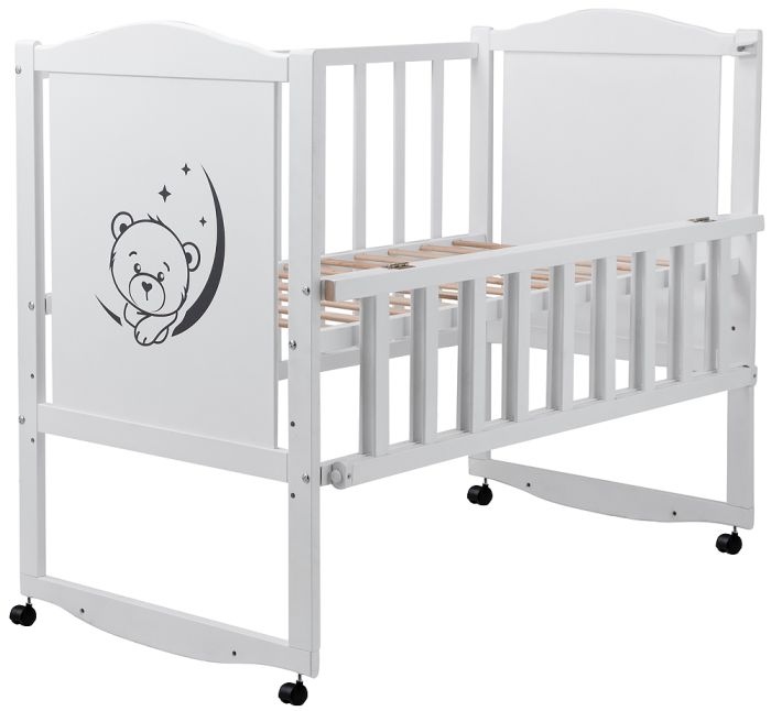 Ліжко Babyroom Тедді T-01 фігурне бильце, відкидний бік, колеса білий