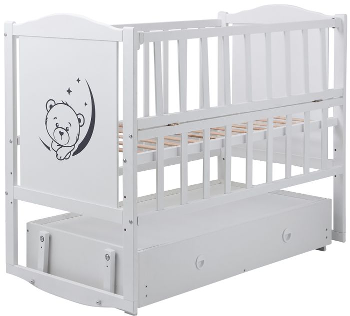 Ліжко Babyroom Тедді Т-03 фігурний бильце, маятник, ящик, відкидний бік білий