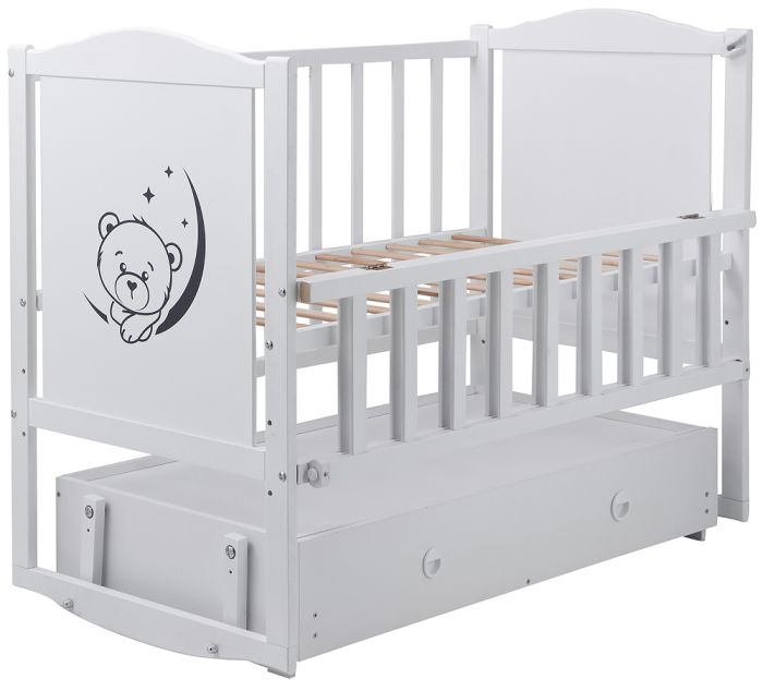 Ліжко Babyroom Тедді Т-03 фігурний бильце, маятник, ящик, відкидний бік білий