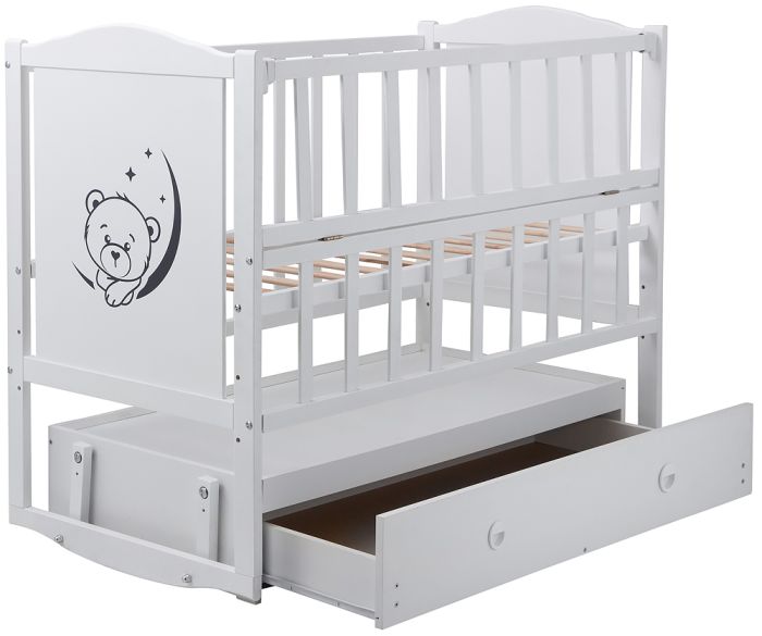 Ліжко Babyroom Тедді Т-03 фігурний бильце, маятник, ящик, відкидний бік білий