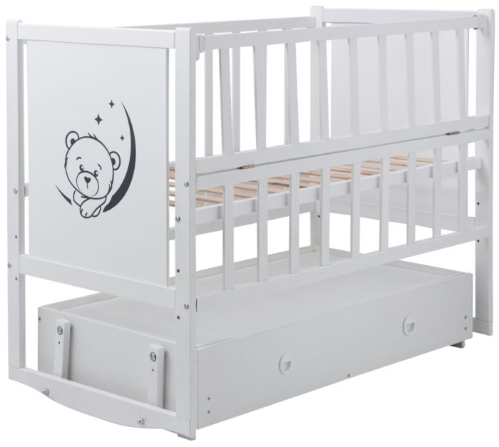 Кровать Babyroom Тедди ТР-03 ровное быльце, маятник, ящик, откидной бок  белый