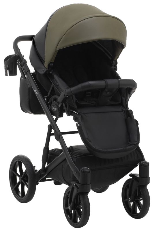 Коляска 2 в 1 Bair Kiwi шкіра 100% BK-11/15 хакі - чорний