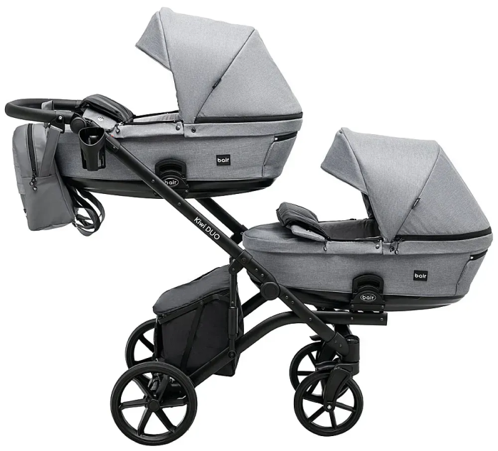 Коляска 2 в 1 для двойни Bair Kiwi DUO Soft BKP-218 серый