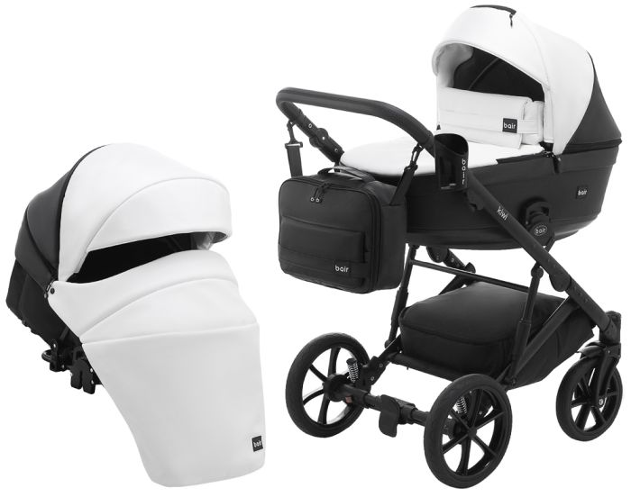 Коляска 2 в 1 Bair Kiwi шкіра 100% BK-51/15 білий - чорний