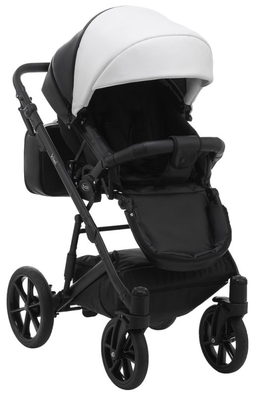Коляска 2 в 1 Bair Kiwi шкіра 100% BK-51/15 білий - чорний