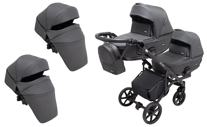 Коляска 2 в 1 для двойни Bair Kiwi DUO Soft BKD-219-1 графит