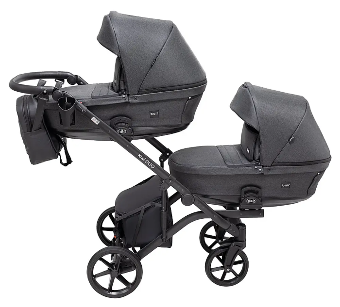 Коляска 2 в 1 для двойни Bair Kiwi DUO Soft BKD-219-1 графит