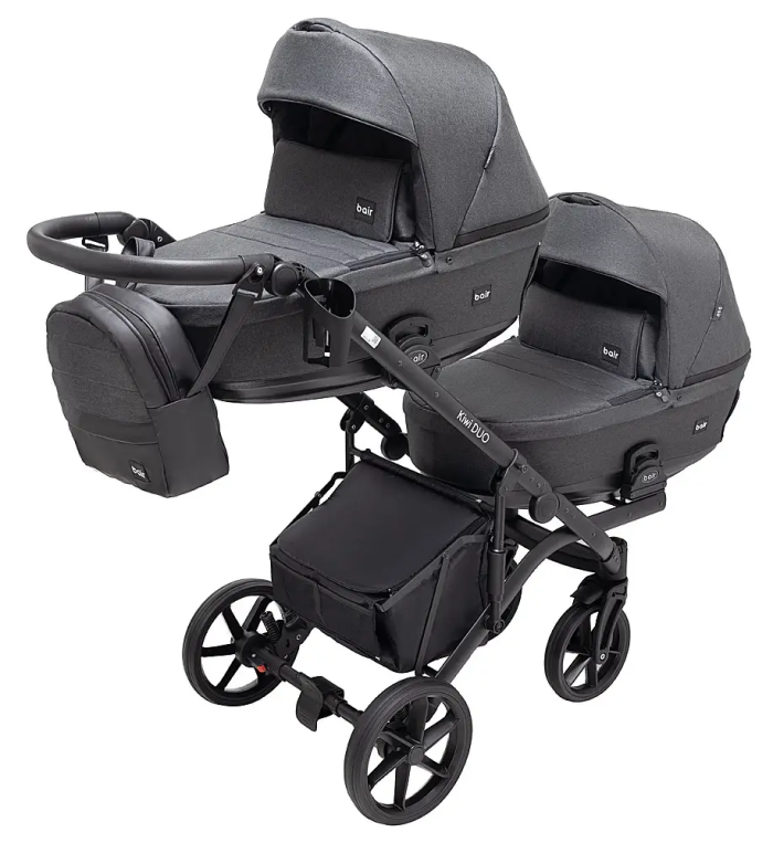 Коляска 2 в 1 для двойни Bair Kiwi DUO Soft BKD-219-1 графит